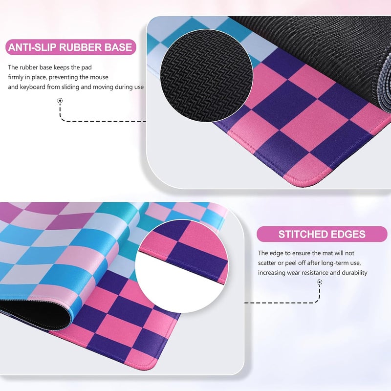 iCasso Desk Matt for Desktop, Cute Desk Pad Mat, XXL Large Mouse Pad, Anti-Slip Big Mousepad with Stitched Edges, Keyboard Pad Mouse Mat for Computer(Colour Checkered) - Image 3